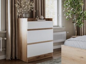 Комод 3 ящика Брауни (дуб делано/белый) в Болотном - bolotnoe.mebel-nsk.ru | фото