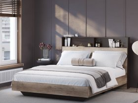 Кровать двуспальная 1,6м КР-16 Энигма (венге/дуб каньон) в Болотном - bolotnoe.mebel-nsk.ru | фото
