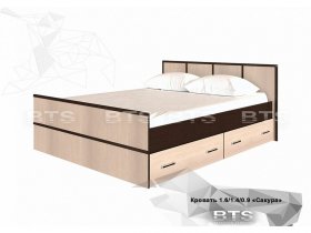 Кровать двуспальная с ящиками 1,4м Сакура (BTS) в Болотном - bolotnoe.mebel-nsk.ru | фото