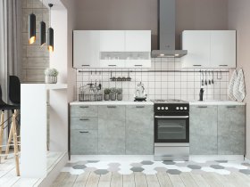 Кухонный гарнитур Дуся 2,0 м (белый глянец/цемент) в Болотном - bolotnoe.mebel-nsk.ru | фото