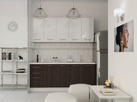 Кухонный гарнитур МДФ Выгодно и точка 2,0 м (белый глянец/ироко) в Болотном - bolotnoe.mebel-nsk.ru | фото