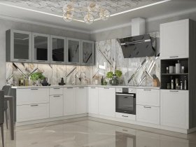 Модульная кухня Глэдис (белый снег/лайт грей софт/корпус анкор темный) в Болотном - bolotnoe.mebel-nsk.ru | фото