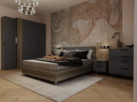Модульная спальня Борнео (джара темная/хангва) в Болотном - bolotnoe.mebel-nsk.ru | фото