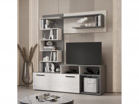 Стенка Евро (графит/дуб крафт белый) в Болотном - bolotnoe.mebel-nsk.ru | фото