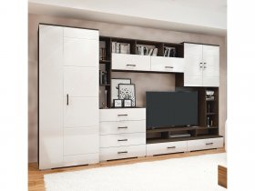 Стенка Коста МДФ (дуб венге/белый глянец) в Болотном - bolotnoe.mebel-nsk.ru | фото