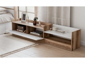 Тумба под ТВ Брауни (дуб делано/белый) в Болотном - bolotnoe.mebel-nsk.ru | фото
